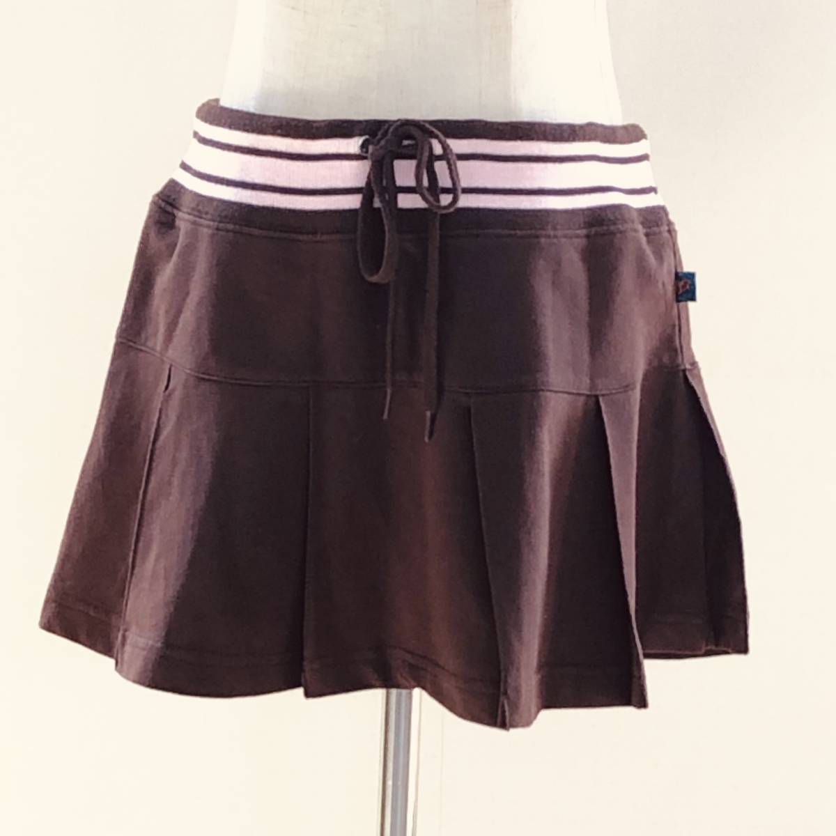 AS0270 BIG FLIRT レディース プリーツスカート ミニ丈 ウエストゴム 紐付 M ブラウン 茶色 ピンク ラミー 綿 キュート 夏 スポーツ ダンス拍卖