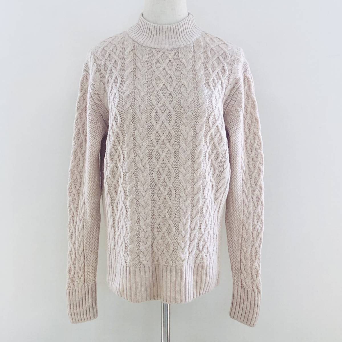 AS0328 良品計画 無印良品 レディース トップス ニット 長袖 M ベージュ ケーブル編み ウール あたたか 秋冬 シンプルデイリーカジュアル拍卖