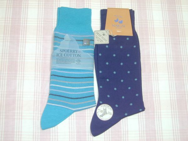 ナイガイ*青系の涼感靴下2点/25-26cm/新品/送料込拍卖