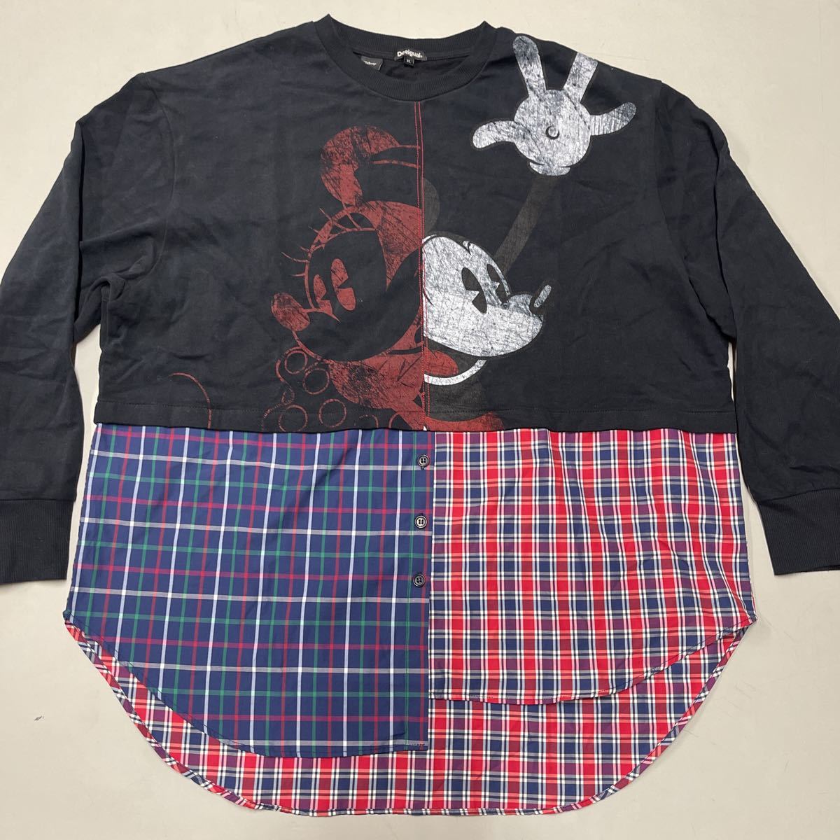 DESIGUAL DISNEY レイヤード クレイジーパターン スウェット XLサイズ MICKEY ビッグシルエット オーバーサイズ レディース パッチワーク拍卖
