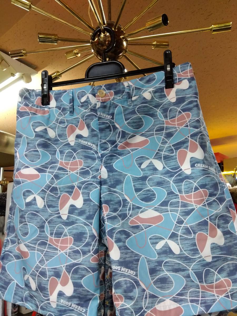 LサイズCREAMSODAブルー色クリームソーダキドニーシェイプハーフパンツインクジェットプリントブラックキャッツビスキャッツピンクドラゴン拍卖