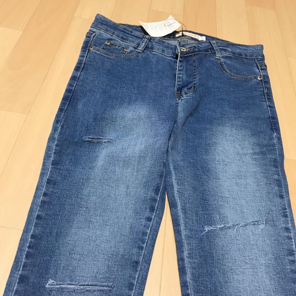 mサイズ 未使用品 パンツ ズボン 長ズボン アナップ デニム gパン ダメージジーンズ レディース メンズにも ストレッチパンツ拍卖