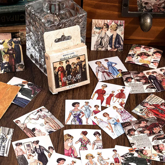 46枚 シール モダンガール おしゃれ アンティーク ビンテージ デコステッカー アンティーク調 コラージュ レトロ 1138拍卖