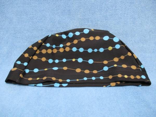 送料無料・新品・即決★大人用 スイミングキャップ ダークブラウン 水玉柄(水色・茶)フリーサイズ ツーウェイ素材 ★v拍卖