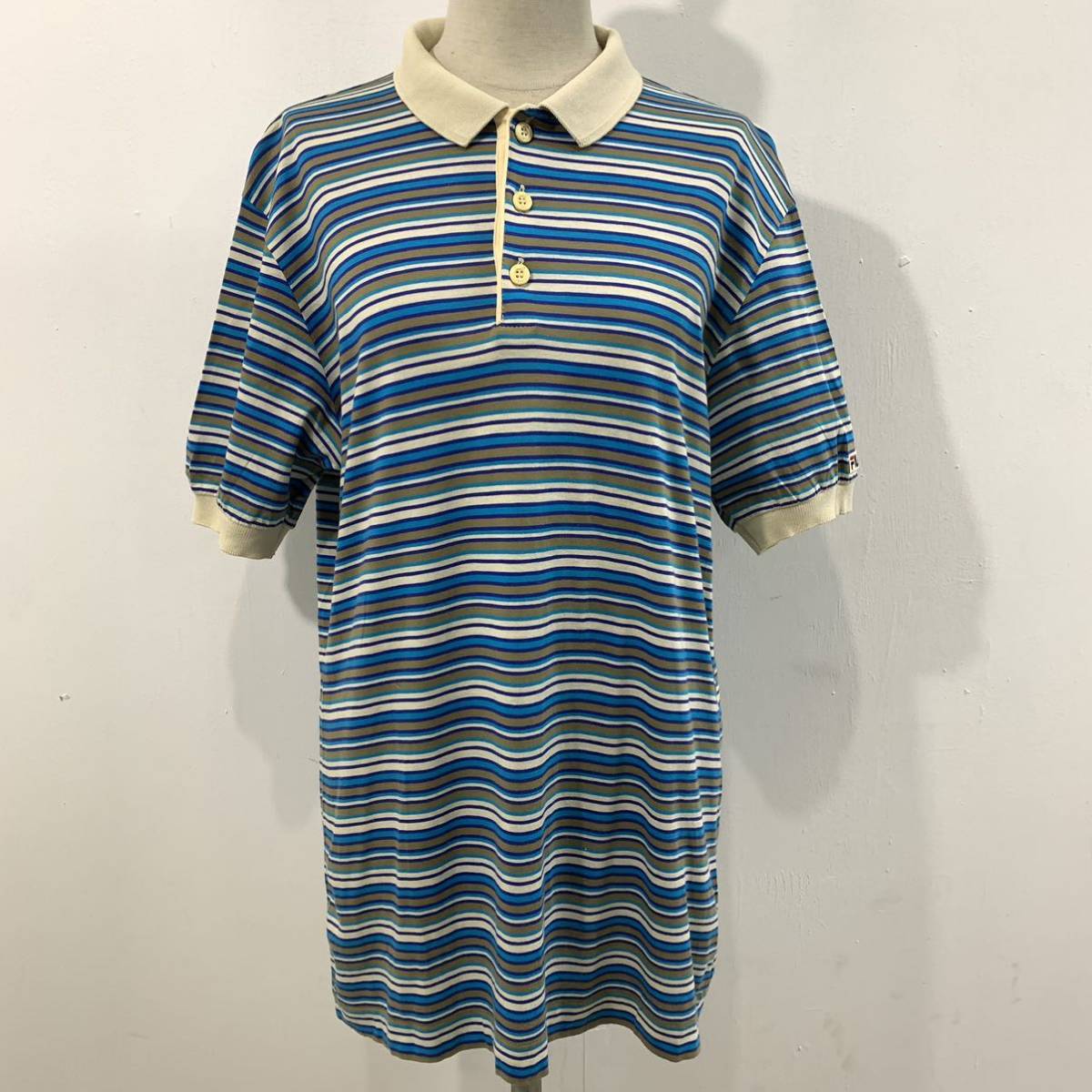 70s VINTAGE FILA イタリア製 半袖ポロシャツ ボーダー柄 極上 オールド コットン 希少 ヴィンテージ フィラ【レターパックライト郵送可】D拍卖