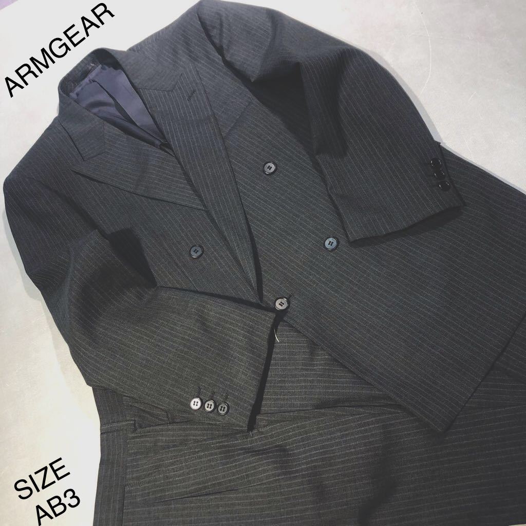 ★紳士服・工房【大創業祭】ARMGEAR ★新品★未使用 ソフトダブル4ッ釦1掛けスーツ/ピンストライプ柄系/サイズAB3/灰色系/春・夏/限定品!拍卖
