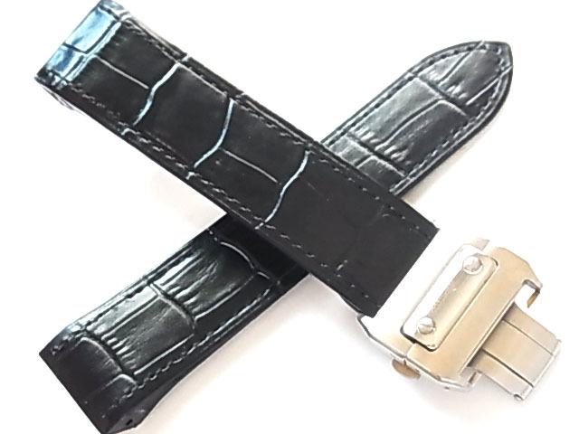 本革 クロコ型押し バックル付属 黒 23mm (カルティエ サントス100交換用)32CAR56拍卖