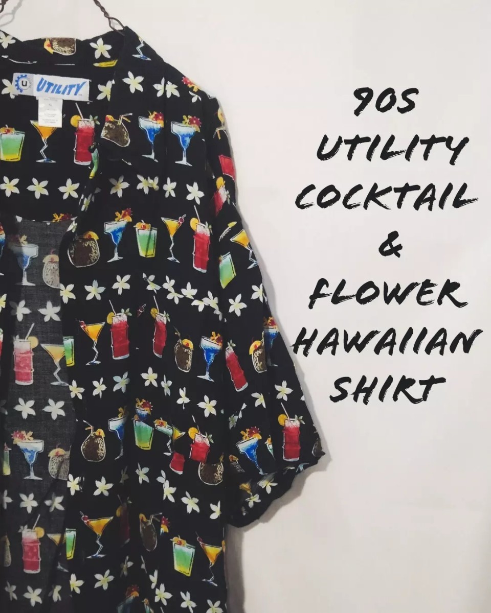 Vintage Utility cocktail flower Hawaiian shirt 90s ユーティリティ カクテル フラワー ハワイアン アロハ シャツ ブルメリア ビンテージ拍卖