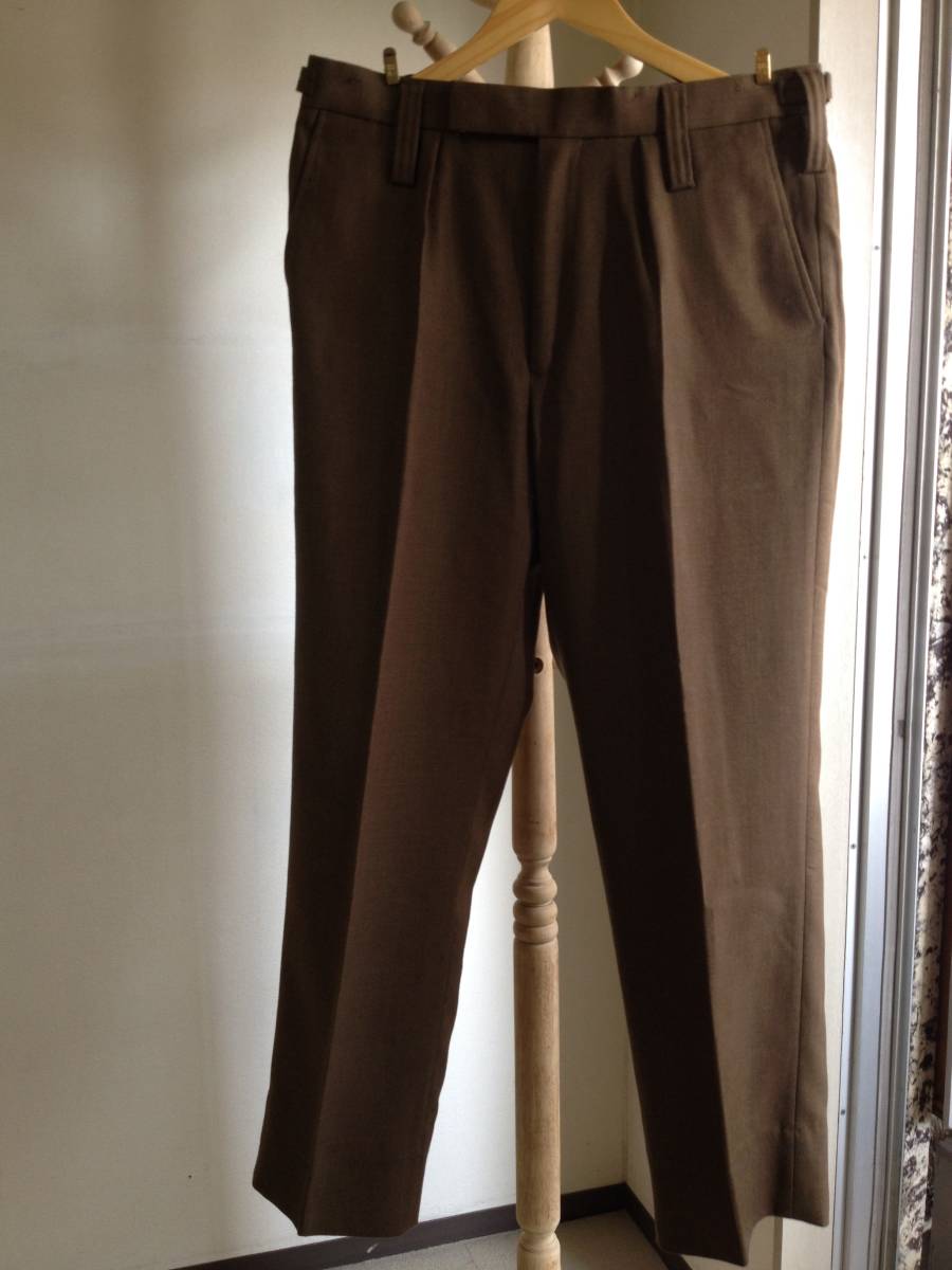 イギリス軍 実物 スラックス 実W92cm 毛60% ポリ40% 未使用 ブラウン拍卖