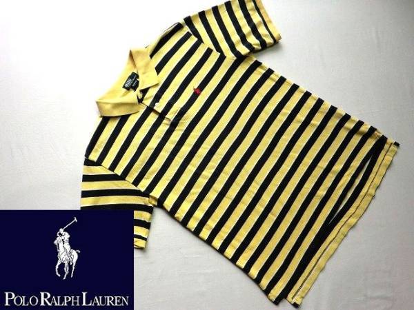 $ 美品 $ ■ POLO RALPH LAUREN ■ ポロ ラルフローレン ■ 鹿の子■ 半袖 ポロシャツ ■ キッズ M12-14 ■ 綿100%■ 紺×イエロー系 ■拍卖
