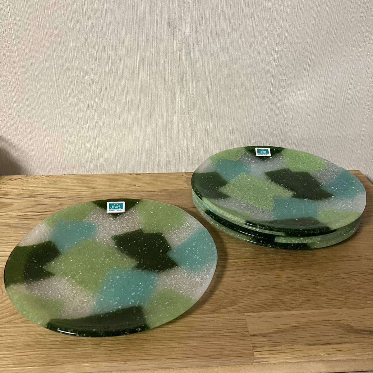 ガラス ケーキ皿 5枚セット ハンドクラフト拍卖