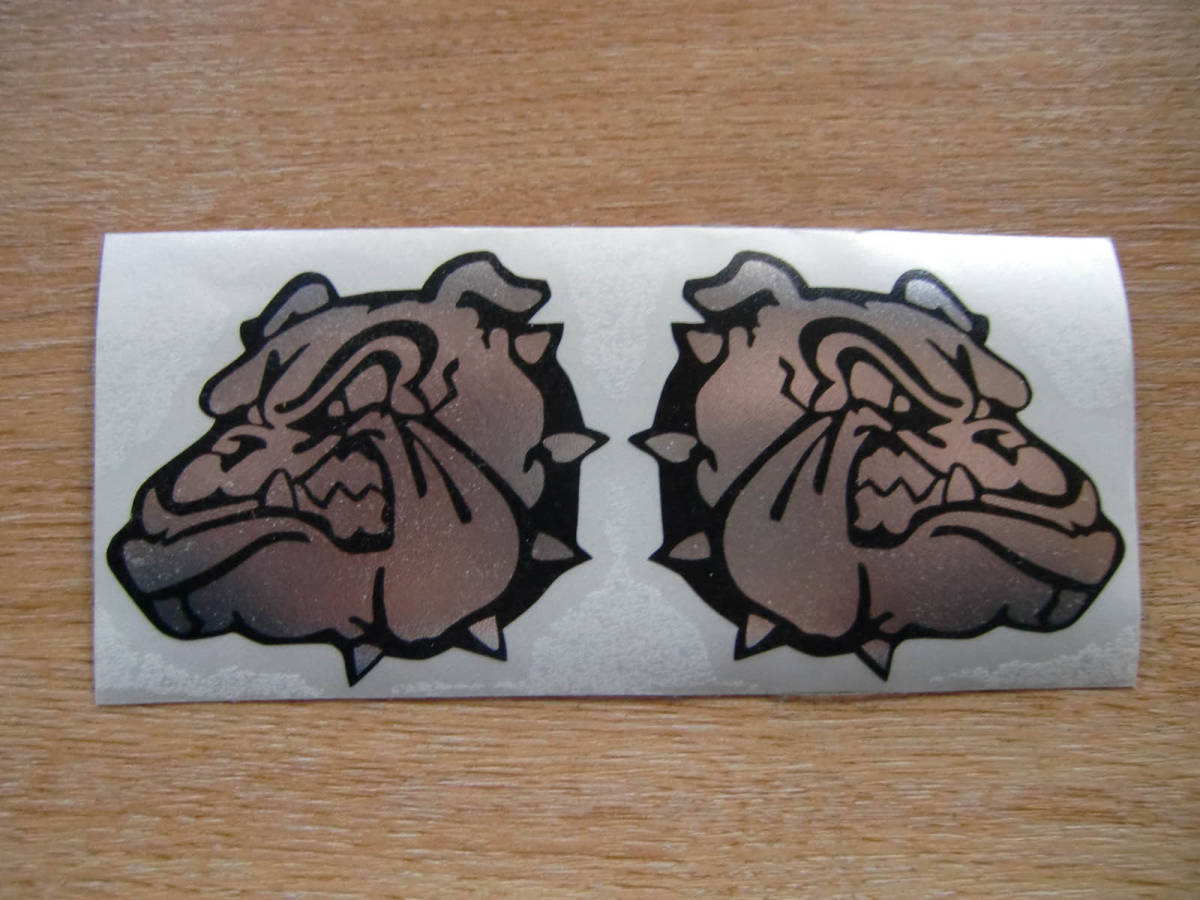 送料無料 Black & Chrome Bulldog Stickers ブルドッグ ヘルメット ステッカー シール デカール 75 x 60 mm 2枚セット拍卖
