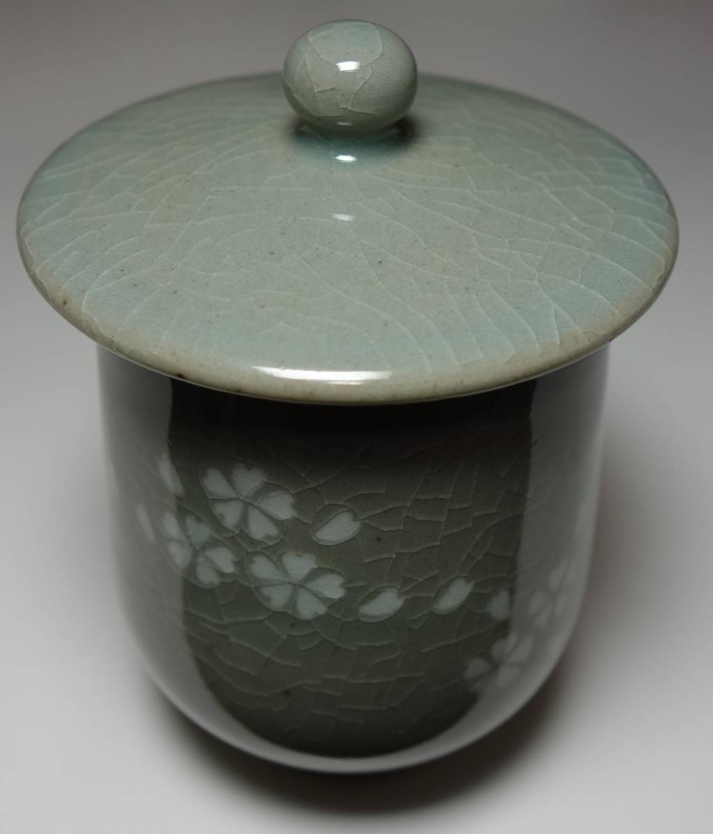 平成期 蓋付き 高級青磁 象嵌入り 茶器 朝鮮陶工ルーツ拍卖