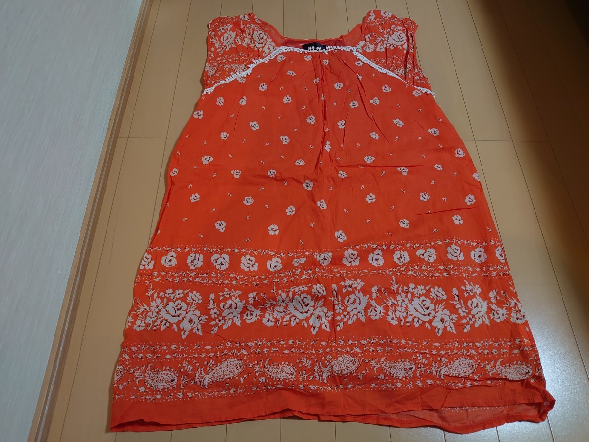 LUCY PEARL ルーシーパール チュニックワンピース オレンジ 1度使用美品ほぼ新品 肩幅52脇下105丈93センチ 大きいサイズ拍卖
