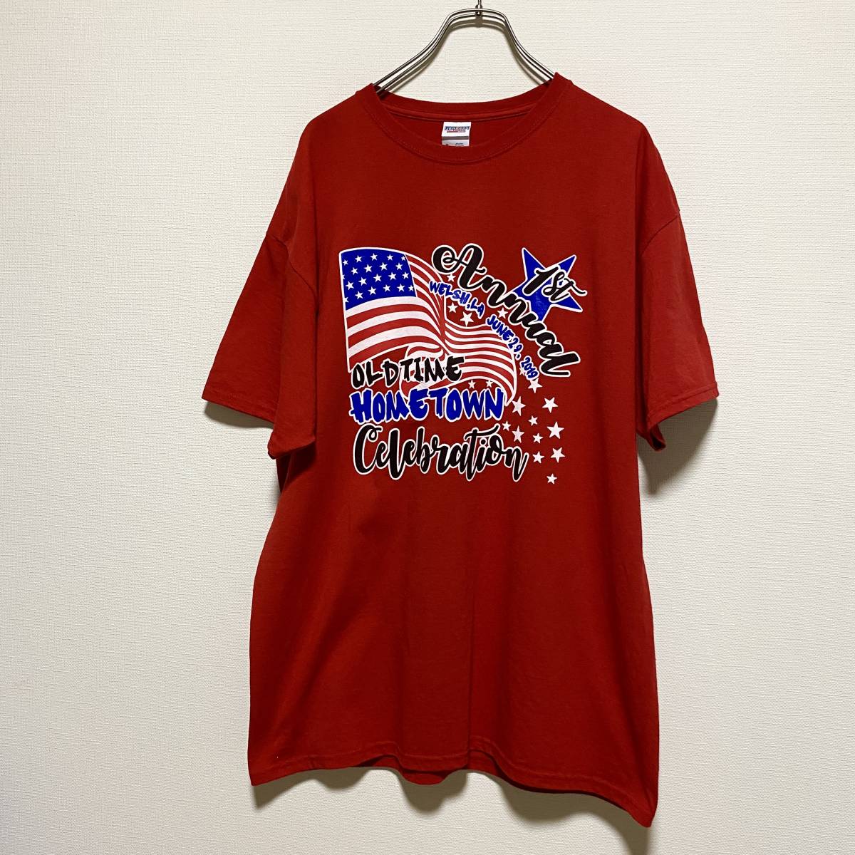 アメリカ古着 イベント系 星条旗 企業ロゴ 半袖 Tシャツ XLサイズ ビッグサイズ ゆるだぼ ジャージーズ 【J932】拍卖