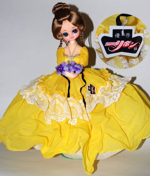 ★優秀 SUKIYOリボン★黄色ドレス人形 No.F577-180 箱・タグ付 レトロ拍卖