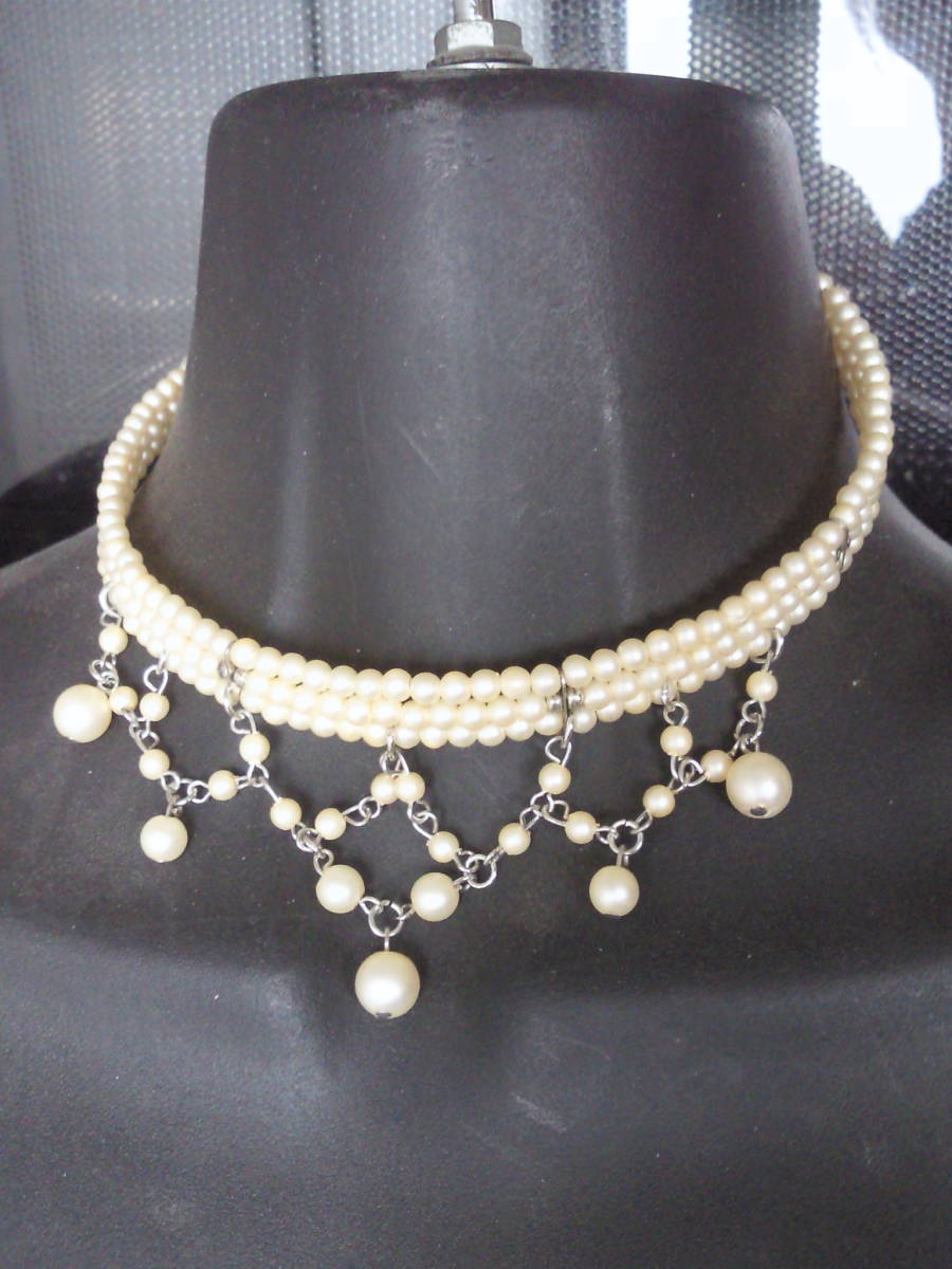 パール姫プリンセス風ネックレス◆揺れる♪真珠チョーカー◆雫ドロップ調ヴィンテージ品コスチュームジュエリーレトロアンティーク送料無料拍卖