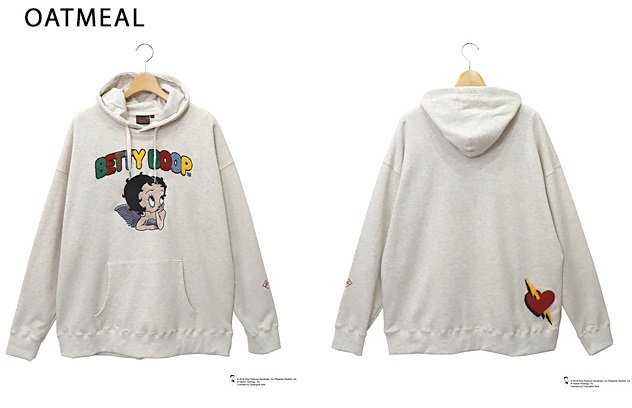 LBK×BETTY エンジェルBettyフーディー◆ロウブロウナックル オートミールLサイズ 592867 ベティーちゃん 刺繍 ユニセックス プルオーバー拍卖