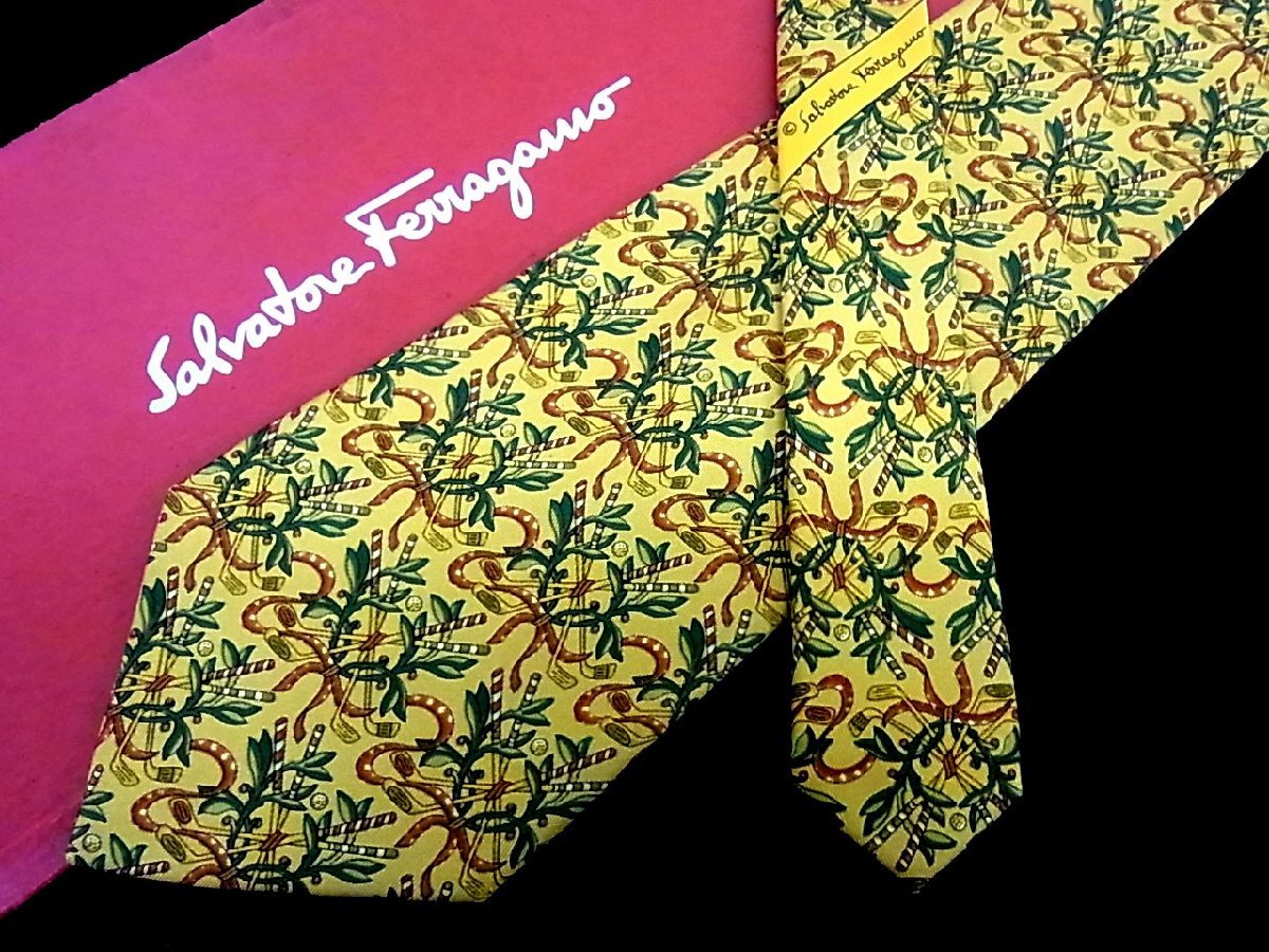♪今週の特売980円~♪1140♪状態並品【Ferragamo】フェラガモ【ゴルフ クラブ 植物 柄】ネクタイ♪拍卖