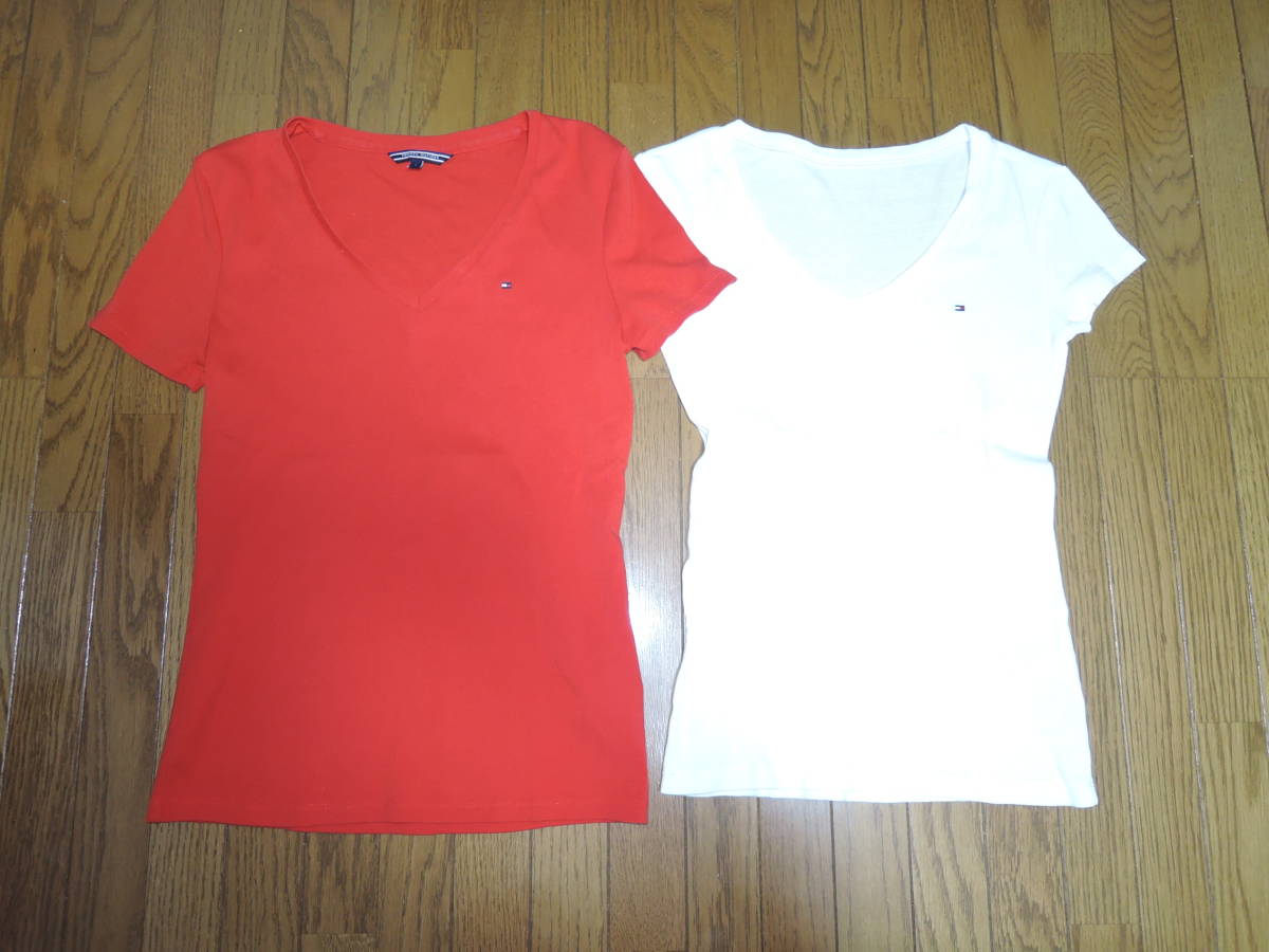 TOMMY HILFIGER トミーヒルフィガー Tシャツ 2枚セット S V字 カットソー拍卖