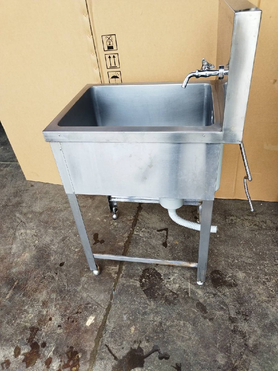 ■ステンレス流し台 1槽シンク 水栓1本! W640× D480× H1120mm 業務用流し台 厨房/お祭り/現場【C0628Z6BH】拍卖