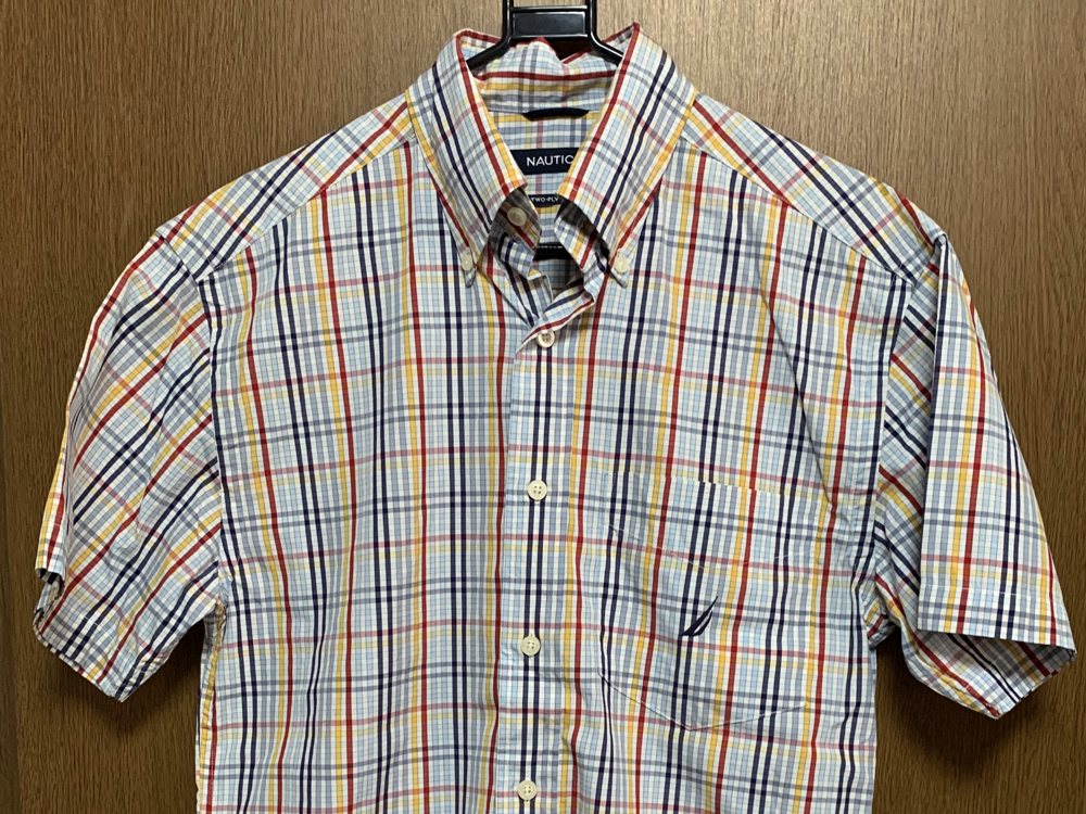 S NAUTICA / ノーティカ 半袖BDチェックシャツ ボタンダウン 80's TWO-PLY COTTON デサント製拍卖
