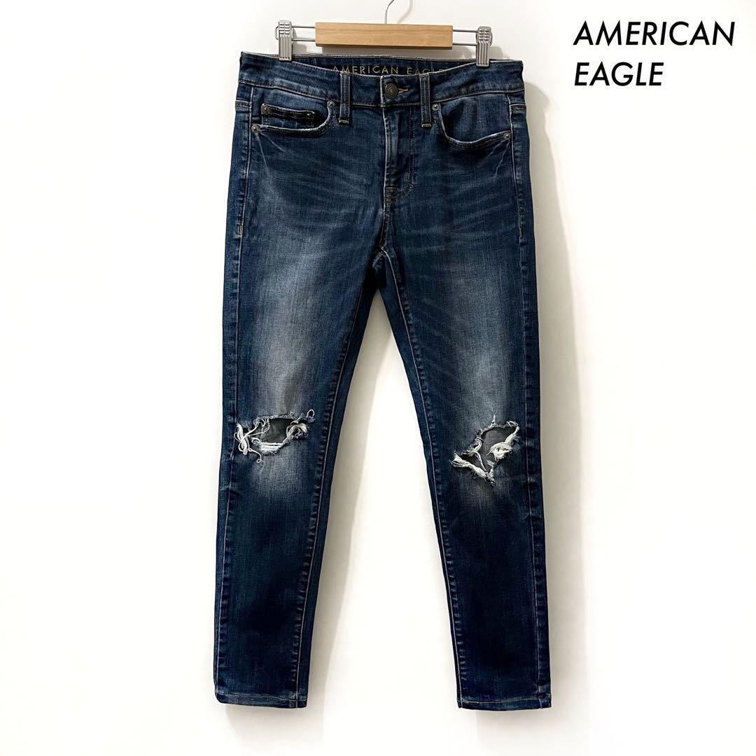 【送料無料】AMERICAN EAGLE アメリカンイーグル★ダメージデニム ジーンズ スキニーパンツ レディース拍卖