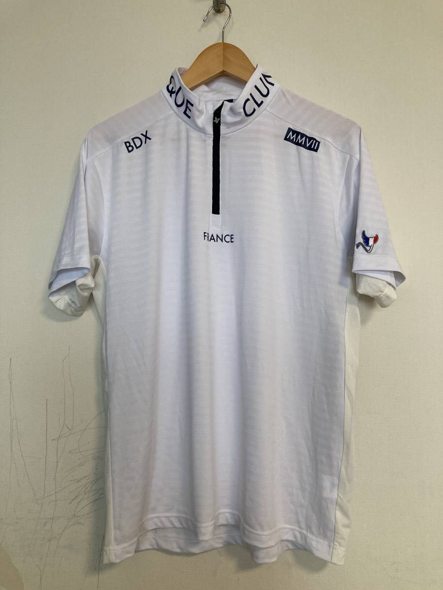 ★美品 CLUNK クランク ハーフZIP 半袖ゴルフシャツ XL ホワイト ストレッチ ドライ 半袖シャツ FRANCE フランス スタンドカラー拍卖