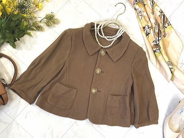 e172★ ADAM ET ROPE アダムエロペ ショート丈 キャメル ベージュ 茶系 丸襟 ジャケット コート 七分袖 ドレス ワンピースに レディース拍卖