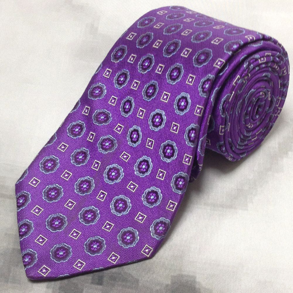 ブルックスブラザーズ BROOKS BROTHERS 微光沢 ネクタイ シルク100% パターン柄 紫系 パープル系 W-008086 ゆうパケット拍卖