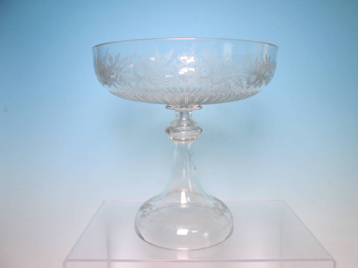 ☆西洋アンティーク・ハンドカット花文コンポート H16,7cm拍卖