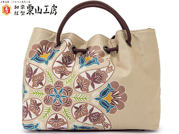 バッグ 栗山工房 和染紅型 手提げバッグ 吉三郎 日本製 京都 西陣織 型染バッグ 紅型 沖縄 染物 京友禅 絹 型染め びんがた 鞄拍卖