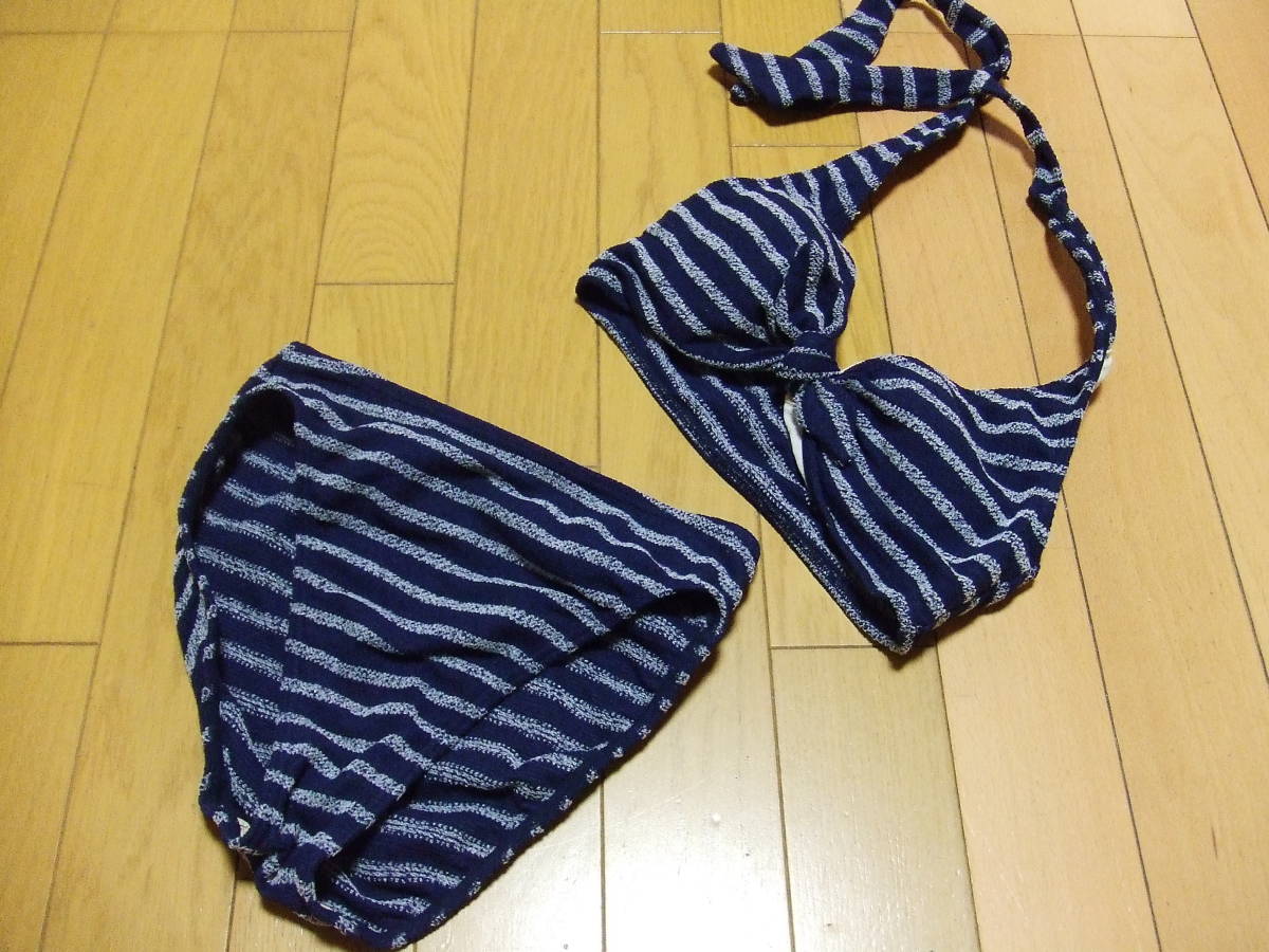 ブルー系 ★ ボーダー レディース水着 水着 ビキニ ワイヤーなし 11L B74拍卖