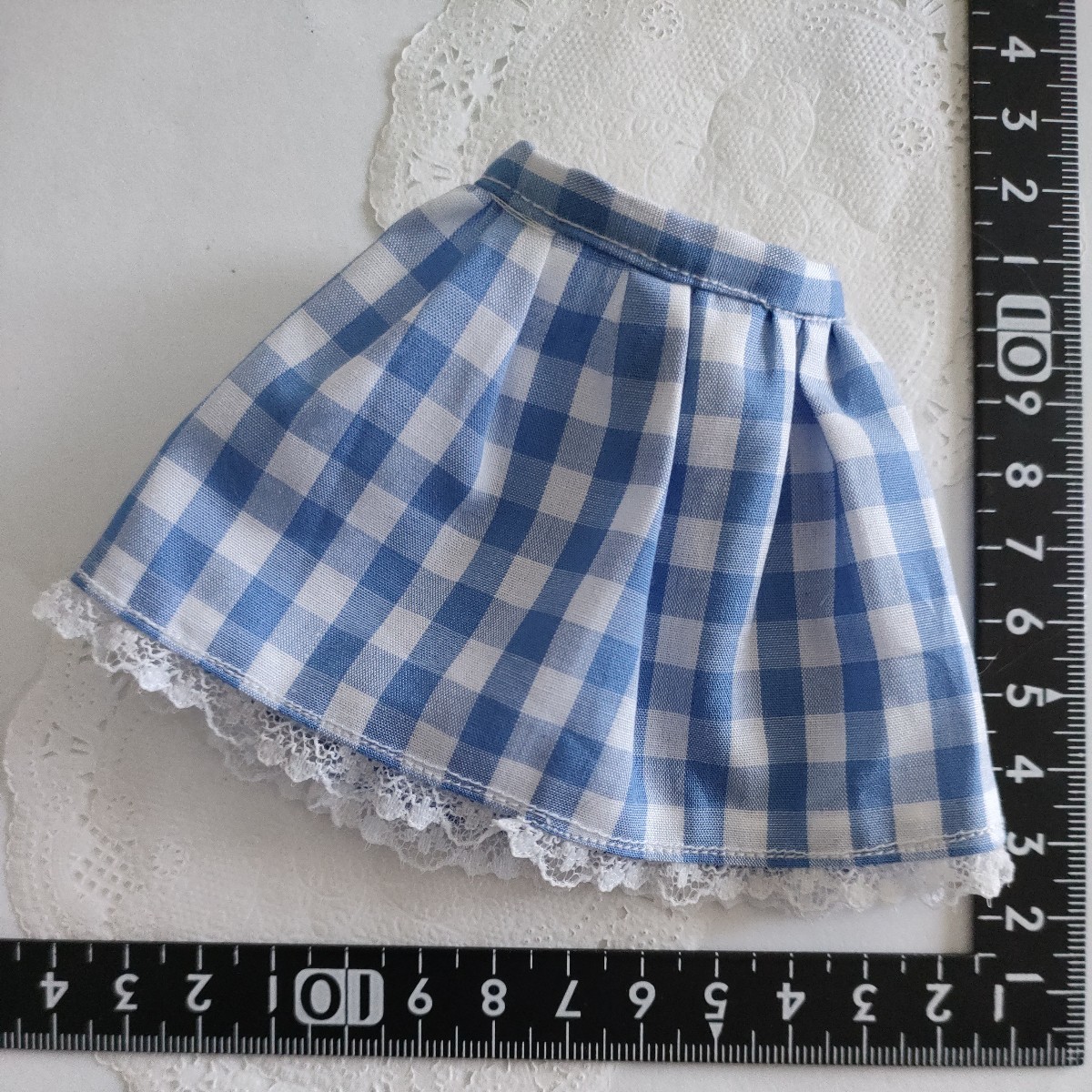 tia *゜☆:。ドール用 タミーちゃん サイズ スカート 水色 ギンガムチェック レース拍卖