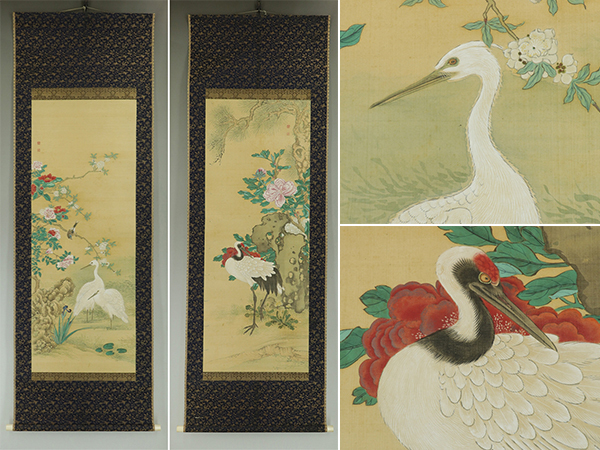 名品【真作】柳沢淇園【双幅・花鳥図】◆絹本◆合箱◆掛軸 w07051拍卖