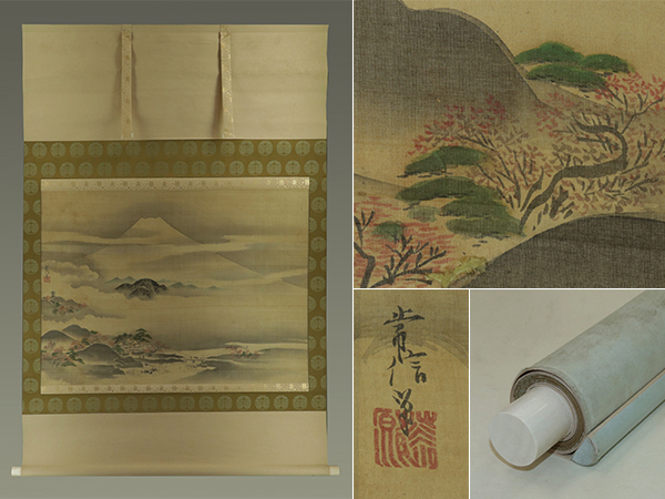 【真作】狩野常信【大幅・秋景富嶽図】◆絹本◆掛軸 t03169拍卖