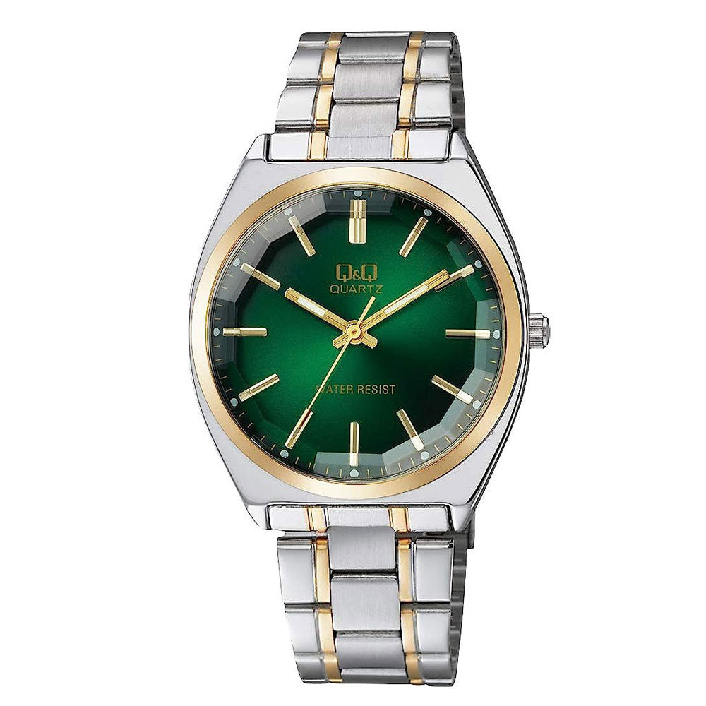 シチズン 腕時計 日本製ムーブメント アナログ 防水 フリーアジャスト メタルバンド メンズ/紳士 シルバー/グリーン QB78-422/3645拍卖