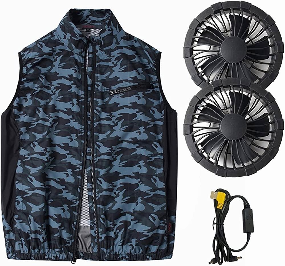 LYQ69★ファン付き作業服ベスト 扇風服 作業者 5V USBファン チタン合金コーティング生地 UVカット 日焼け止め 紫外線対策●ベスト-青迷彩拍卖