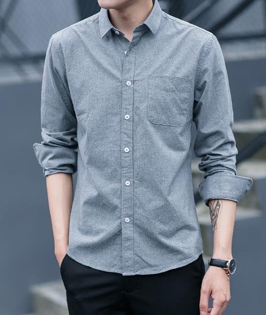 LHW1124★ 秋着 新作長袖シャツ メンズ ワイシャツ ビジネスシャツ 無地シャツ おしゃれ カジュアルシャツ ボタンダウンシャツ グレー;XL拍卖