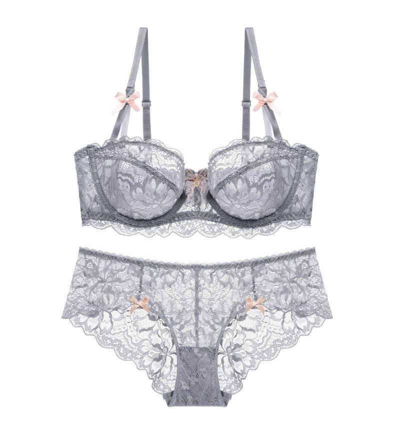 LHH311★誘惑ランジェリー 魅せる谷間 レディース 上下セット インナー 下着 ブラジャーショーツセット パンツ 薄手 85B パープル 美胸拍卖