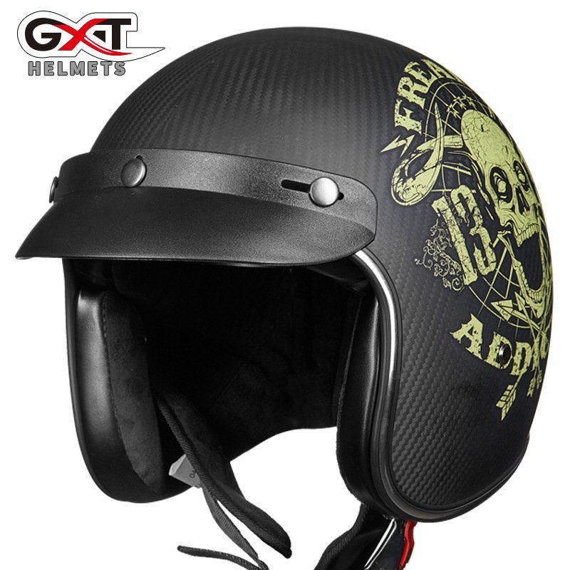 TZX521★新品バイクヘルメット 炭素繊維 ジェットヘルメット バイザー付き ハーレージェットヘルメットA拍卖