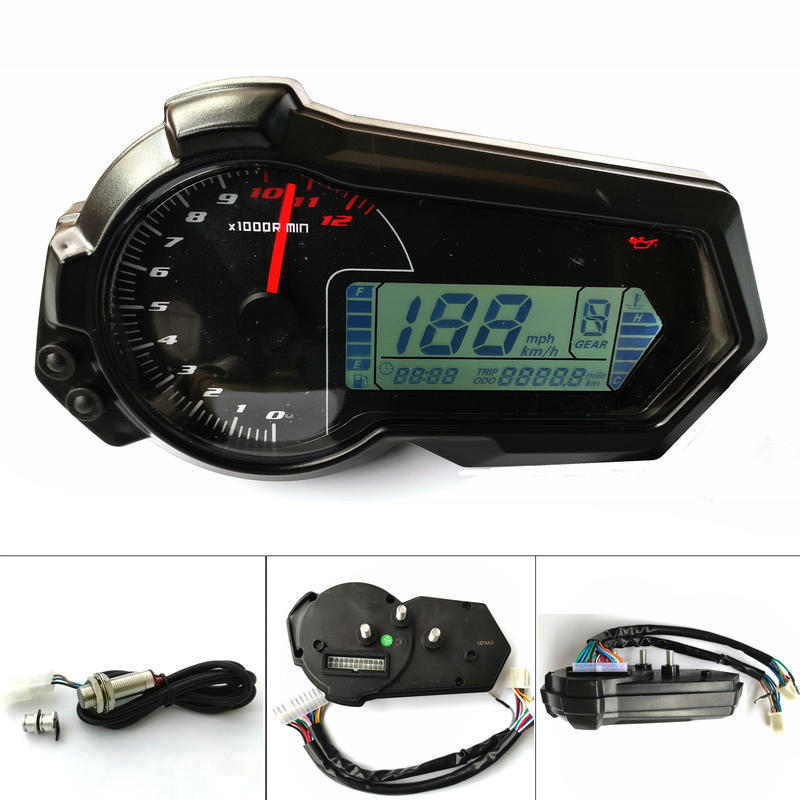 A77汎用 オートバイ 液晶デジタル スピードメーター ユニバーサル 走行距離 2,4 シリンダー atv 12000 rpm With Sensor-B拍卖