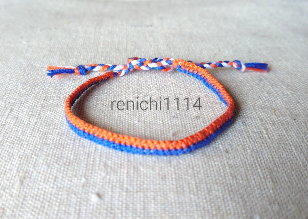 ミサンガ☆オレンジ&青&白☆スポーツ観戦に☆アンクレット拍卖