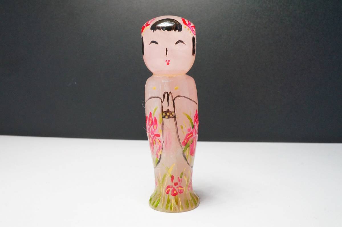 一点しかございません!【即決特別価格!早い者勝ちです!】【山梨で彫刻】希少!綺麗な透明度のあるローズクォーツ彫刻「こけし」拍卖