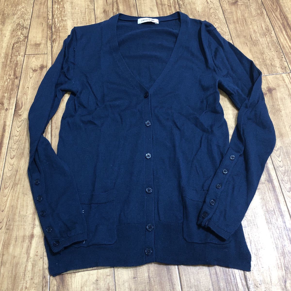 ラコステ LACOSTE 長袖 ニットカーディガン ネイビー サイズ36 F6640拍卖