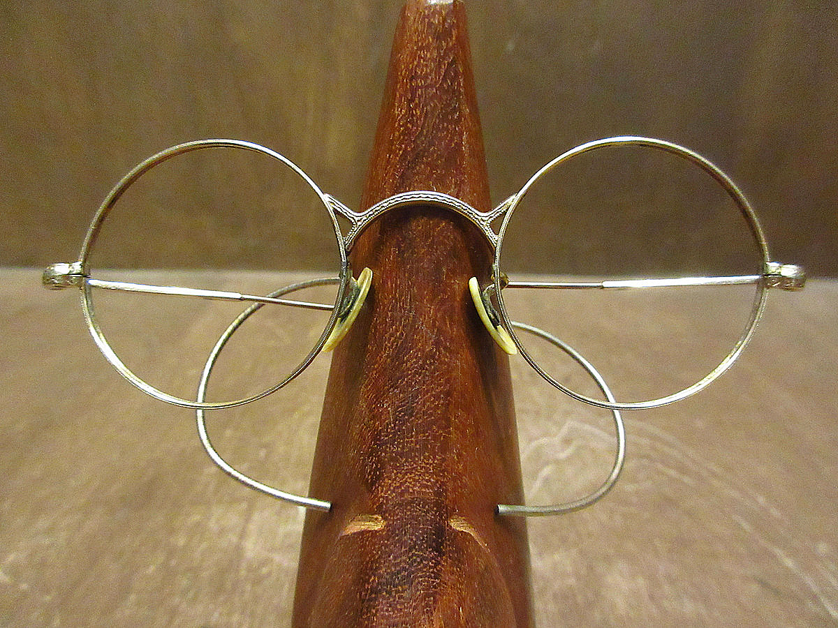 ビンテージ30's●B&L 1/10 12KGFサイドマウント彫金ラウンド眼鏡●230710i5-eyglsボシュロム丸メガネ金張りアンティーク拍卖