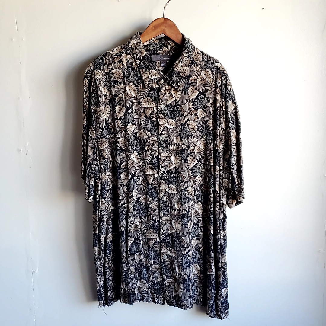 156◆CROFT&BARROW 総柄 レーヨンシャツ sizeXL 黒系 ブラック 柄シャツ USED ビッグサイズ オーバーサイズ キングサイズ拍卖