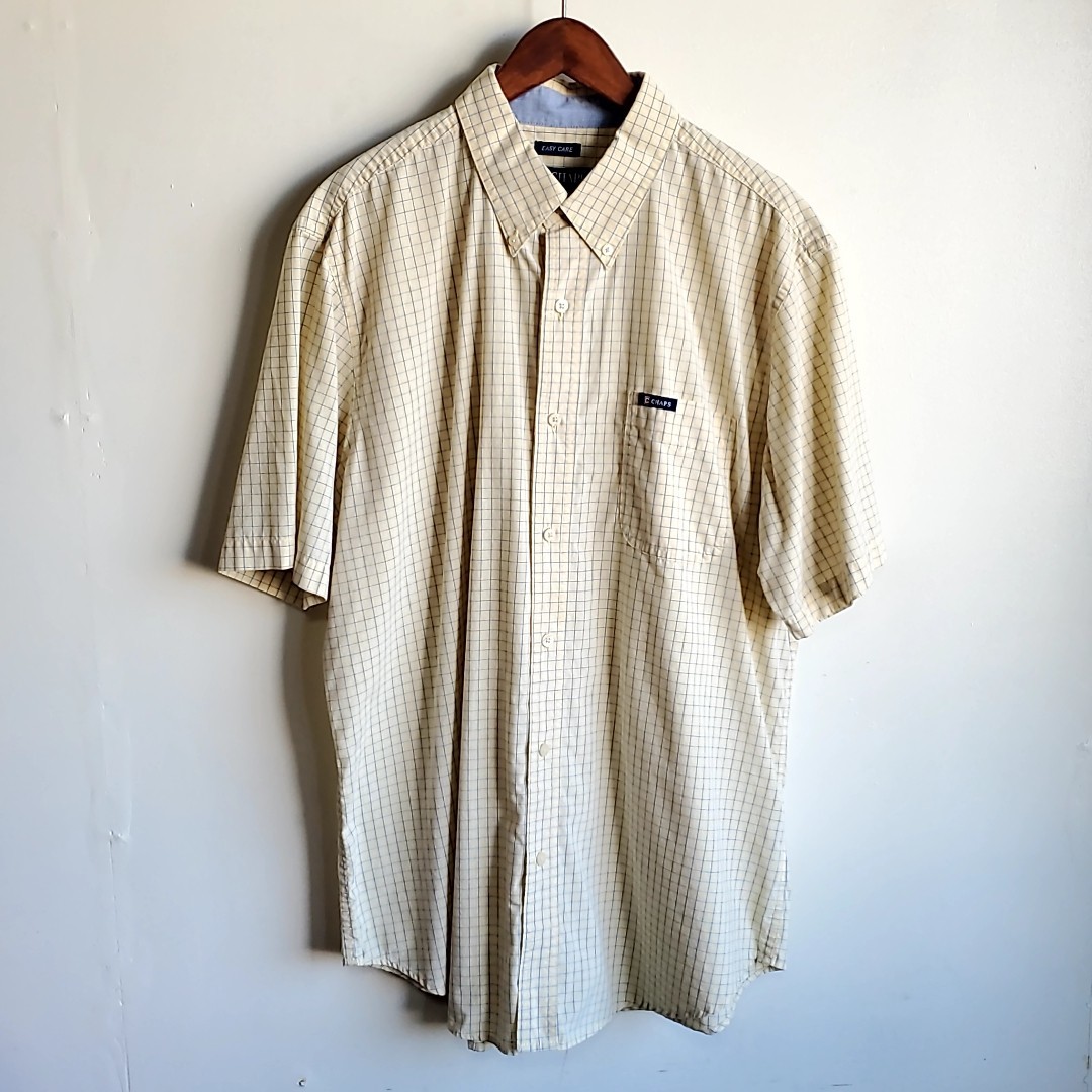 595◆CHAPS ボタンダウン 半袖 チェック柄シャツ sizeL 黄色系 イエローベース 中古 USED アメカジ拍卖