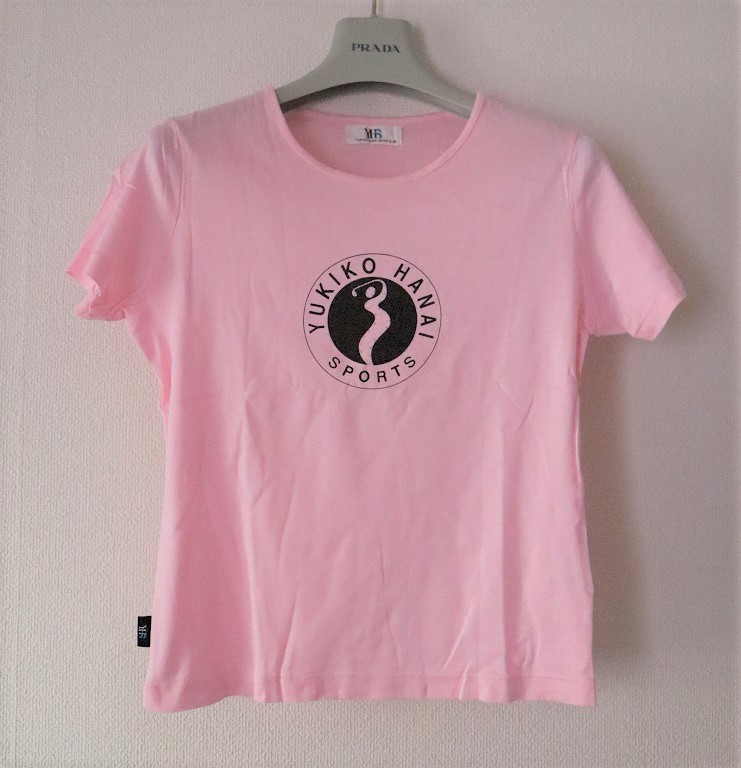 日本製!美品!YUKIKO HANAI ユキコ ハナイ スポーツ 半袖 Tシャツ Mサイズ ピンク×ブラック ラインストーン付き拍卖