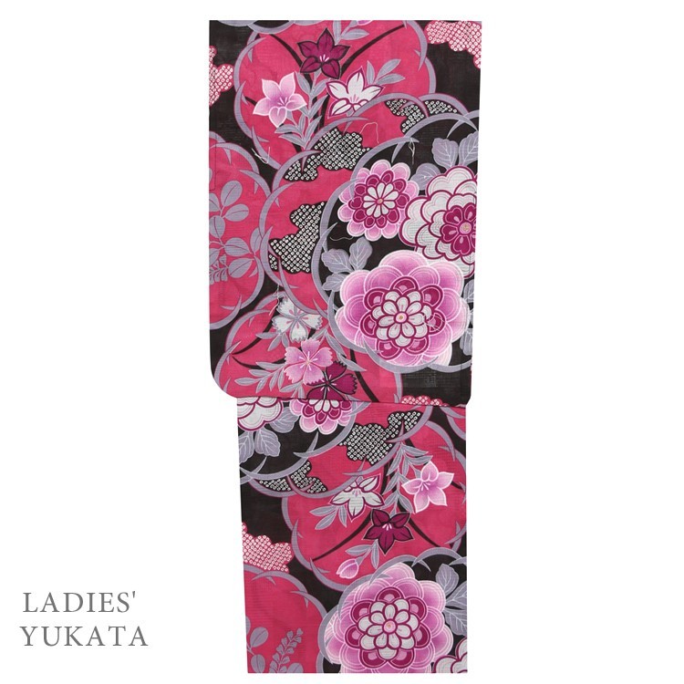 浴衣 レディース 女性 浴衣 仕立上がり ゆかた フリーサイズ 黒 レトロ かわいい 4688拍卖